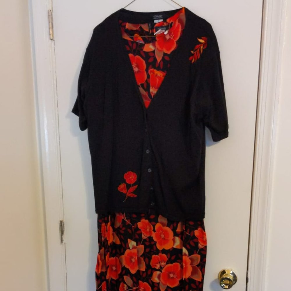 Spago Red and Black Floral Dress with Matching Jacket 20